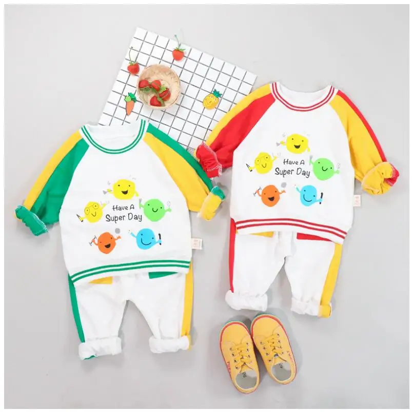 2019 New Toddler Infant Clothes Suit Baby Boys Girls Clothing Sets Cartoon Smiling Face T Shirt Pants Kids Children Costume |