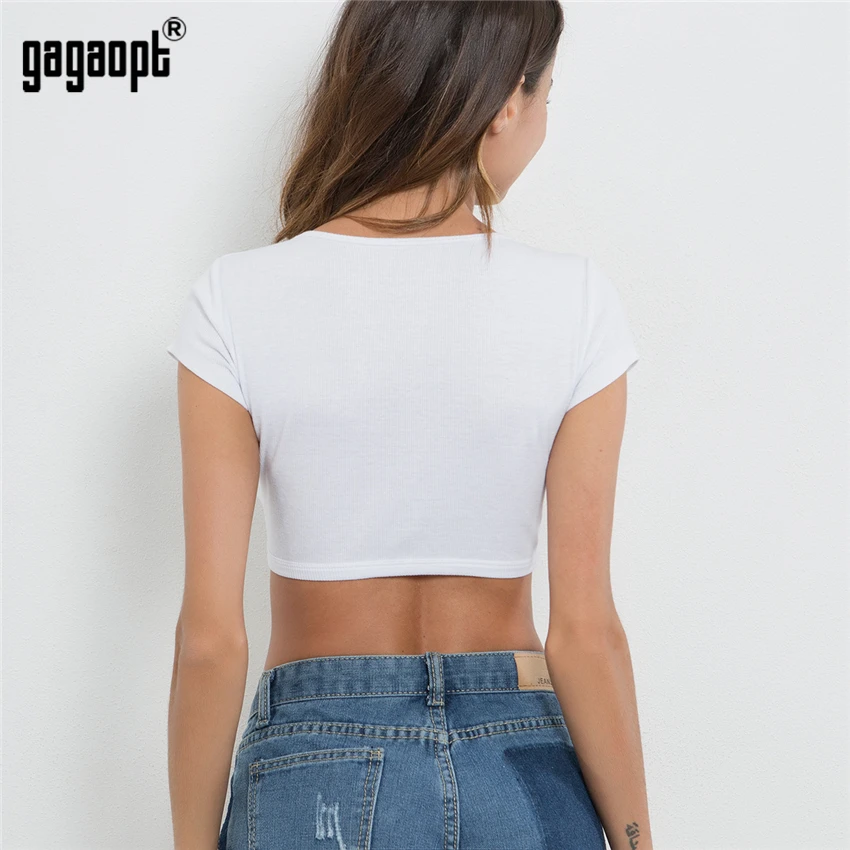 Gagaopt 90% хлопковые летние укороченные топы женские однобортные футболки белые