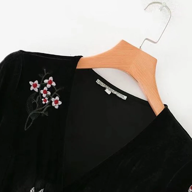 Чу Mark женские вельветовые на осень-зиму платья цветочной вышивкой Винтаж Ретро