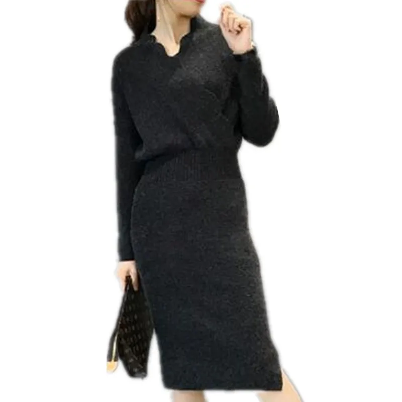 Осеннее модное женское сексуальное вязаное платье свитер с v образным вырезом