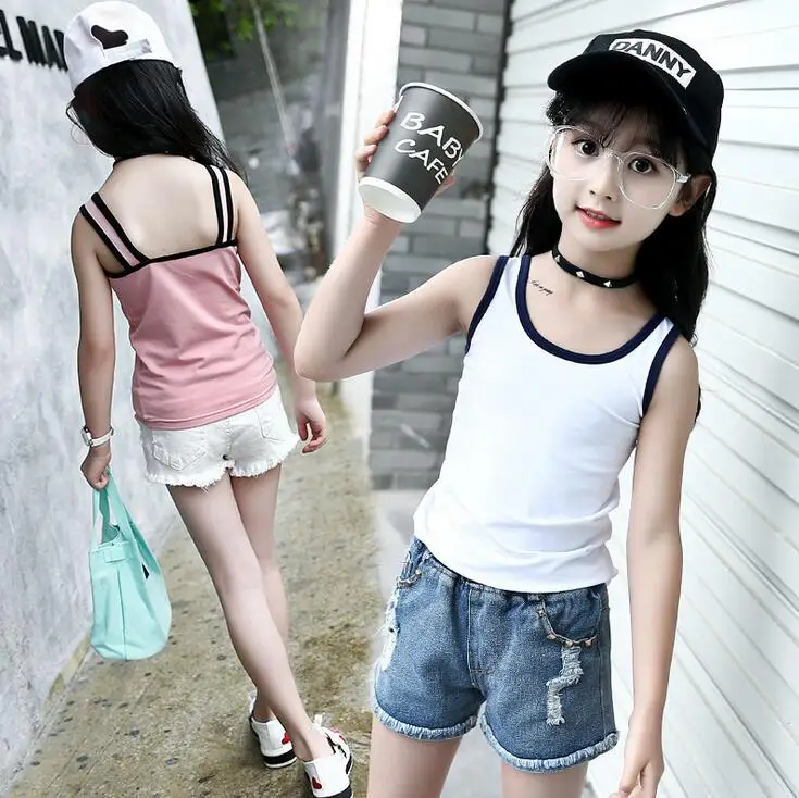 Хлопковые майки для девочек спортивная одежда рубашки летние детские жилеты 2018