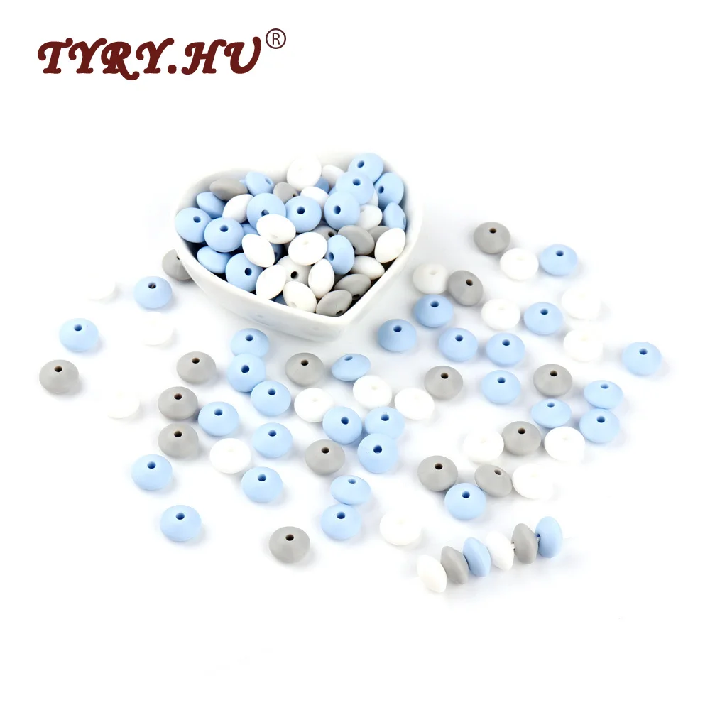 

TYRY.HU 60Pcs Lentil Silicone Beads 12mm BPA Free Baby Teethers DIY Abacus beads For Nursing Necklace Making Baby Teething Toys