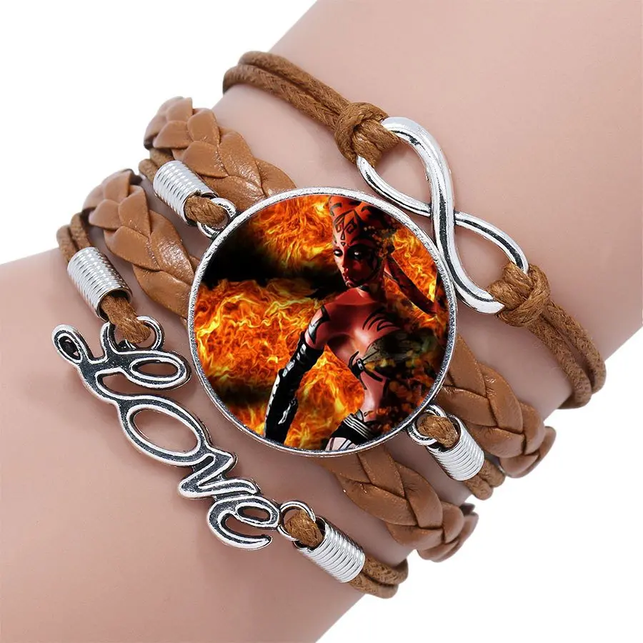 Многослойный черный/коричневый кожаный браслет Flame Goddess старинная каменная
