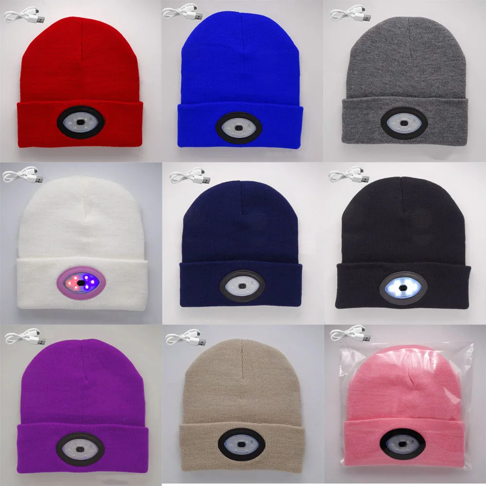 Теплая вязаная шапка с 6 светодиодный Ами перезаряжаемая через USB Hands Free фонариком