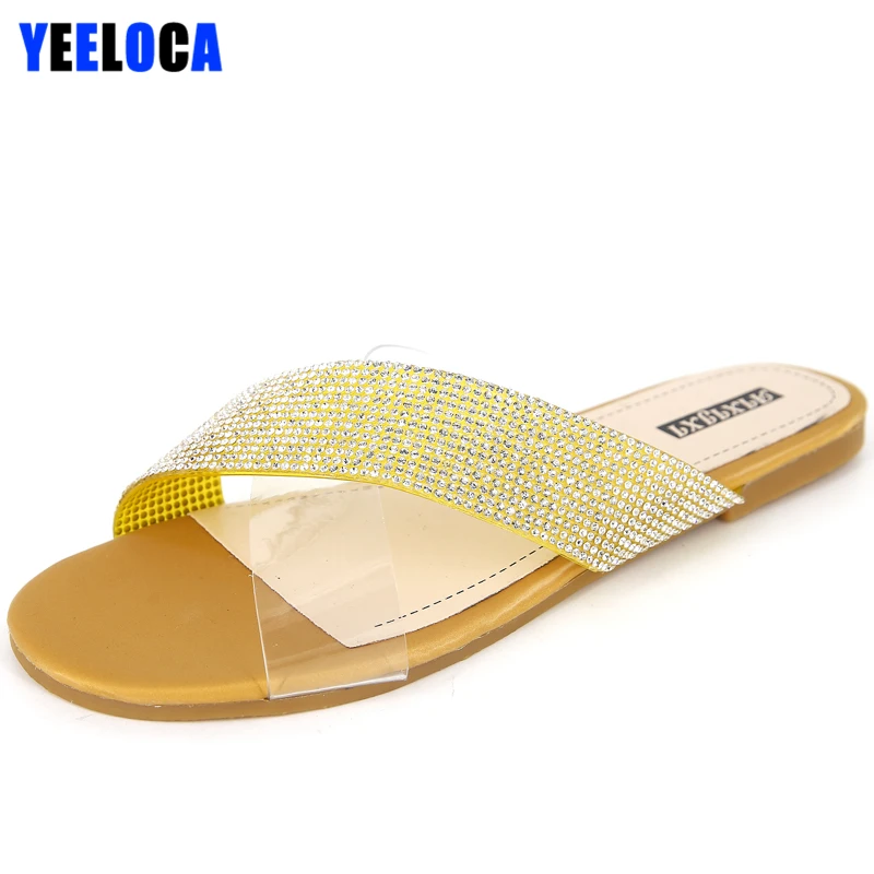 Тапочки YEELOCA женские летние на плоской подошве с блестками низком каблуке