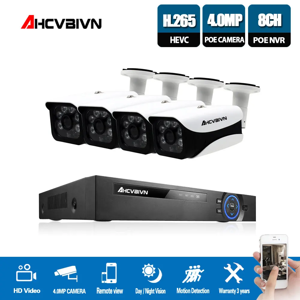 Красный H.265 8CH 5MP CCTV NVR IP камера системы 4 шт. 4mp купольная пуля водонепроницаемый комплект видеонаблюдения POE камера безопасности Обнаружение движения - Цвет: Красный