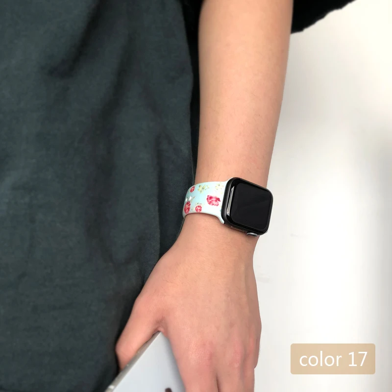 С цветочным узором ремешок для наручных часов Apple Watch 5 4 3 2 1 38/40 мм/42 44 мм мягкий печатным рисунком разноцветных силиконовых спортивный ремешок для наручных часов Iwatch, 4 Для женщин детей