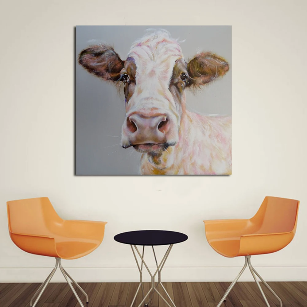

JQHYART Animal Painting Funny Cow Oil Painting on Canvas Wall Pictures for Living Room Poster and Print Decor No Frame