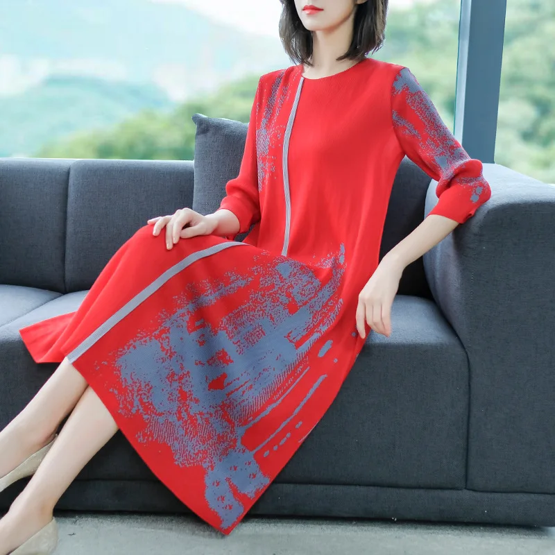 Large-size Pleated Dress 2019 New Spring Female Fashion Printing Loose Dresses