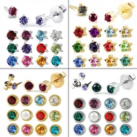 12 pairs earring crystal ear piercing birthstone studs stainless steel cartilage round star studs earring piercing body jewelry