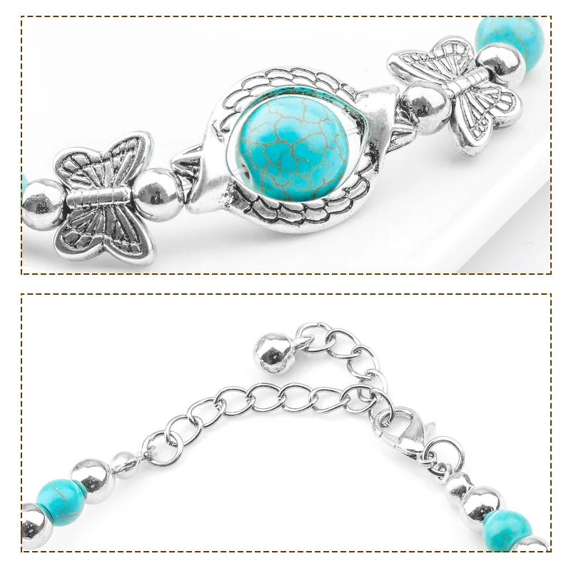 SHUANGR Boho винтажные браслеты с бирюзой для женщин бабочка бусина черепаха ручной браслет с подвеской браслет модные украшения