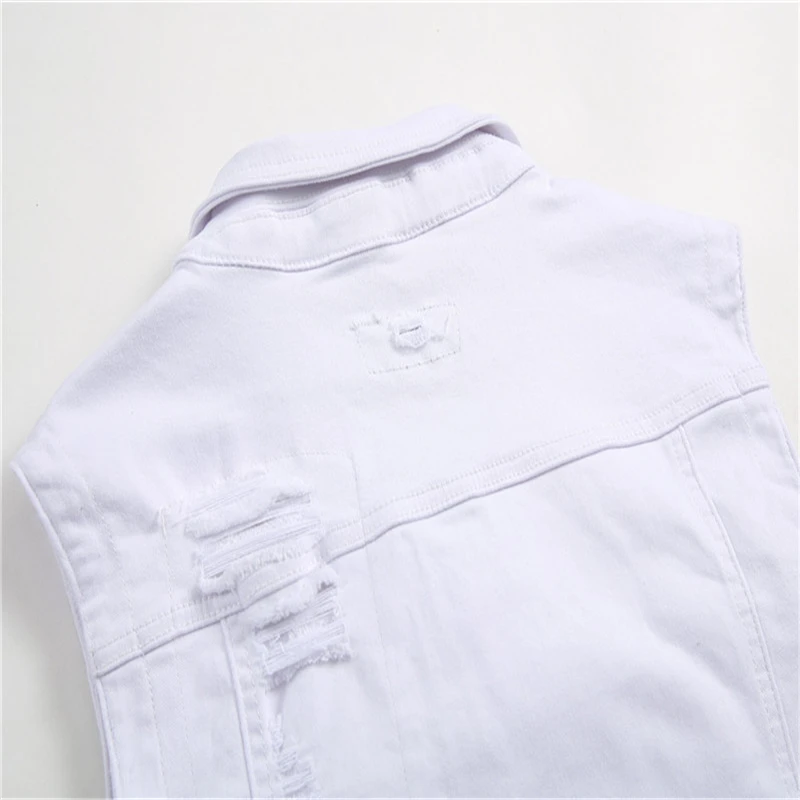 Рваные джинсы куртка Для мужчин хлопок белый рукавов хип-хоп карман на молнии