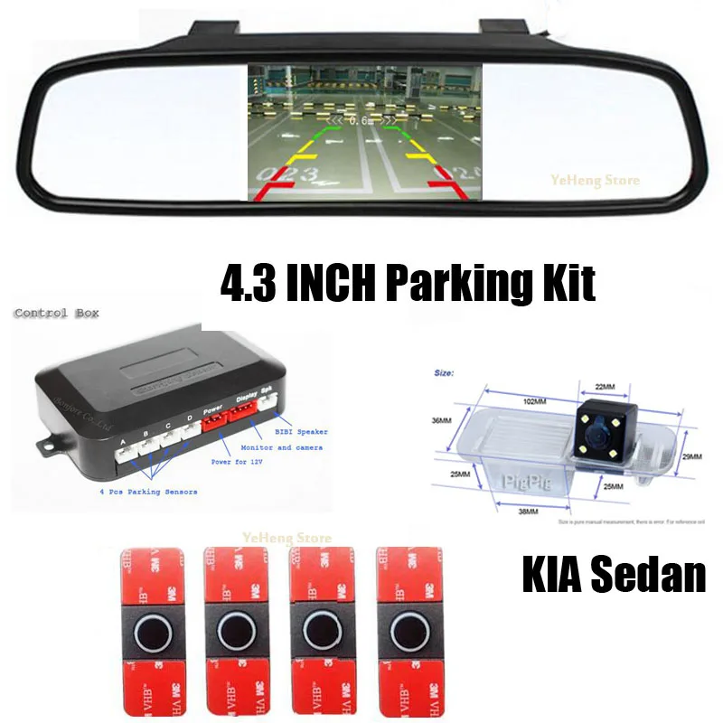 YYZSDYJQ Car Parking Sensor Original 16.5mm 4.3 Inch 800x480 TFT LCD Car Parking Monitor+Car Rearview Camera For Kia K2 Sedan