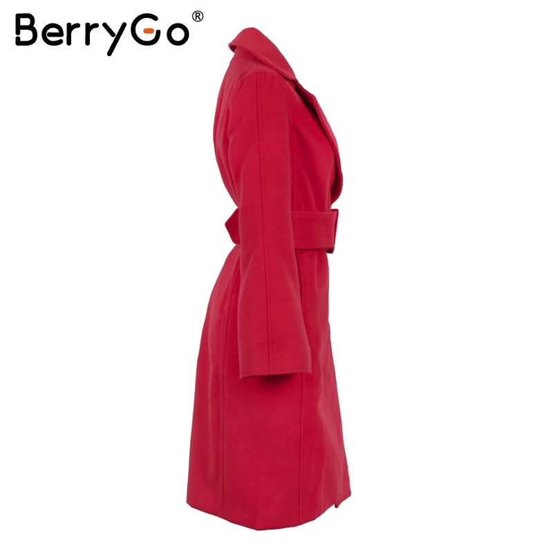 BerryGo элегантный Тренч с расклешенными рукавами длинное пальто женское поясом