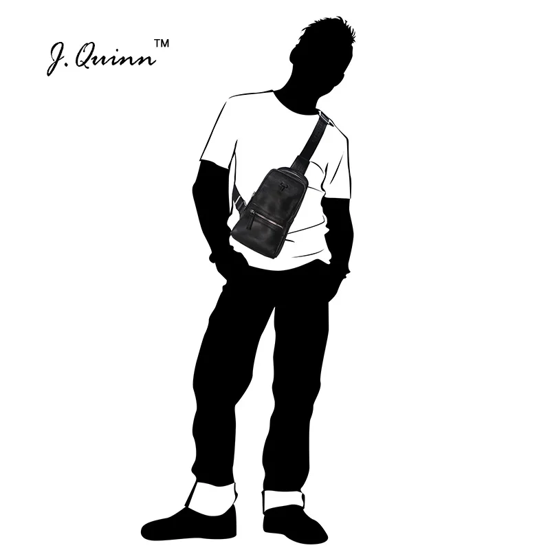 Мужская нагрудная сумка J.Quinn из натуральной воловьей кожи большой нагрудной
