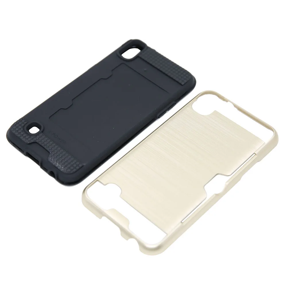 Hybrid Armor Case Hard Aluminum Plated Slot Card Holder Shockproof Silicone PC Phone Cover For LG X Power K210 K220 K220ds@ |