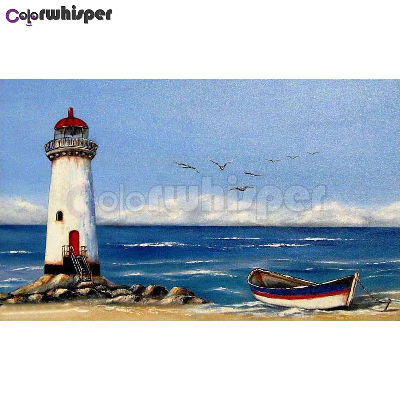 Алмазная картина полностью квадратная/круглая Daimond &quotморской корабль Маяк