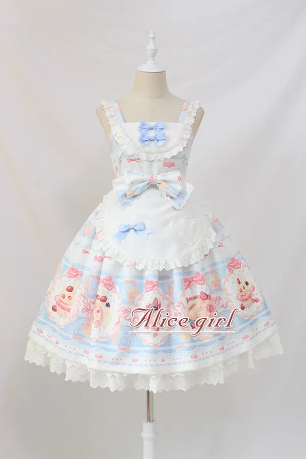 Сладкий пустыня печатных Лолита JSK платье с фартуком Alice Girl~ Ограниченное количество