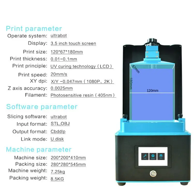 ULTRABOT 3D Printer Touch Screen Resin Full Color LCD UV-LED Ultimate Slice Speed Light-Cure Impresora 3D Printer