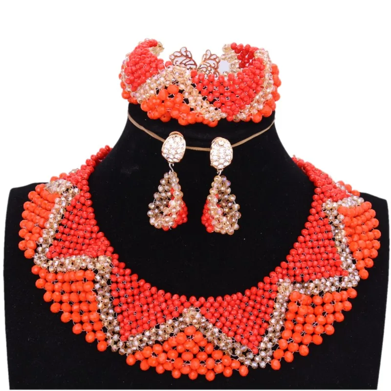 4 ujewelry Свадебные украшения комплекты для невест желтая Золотая цепь серьги