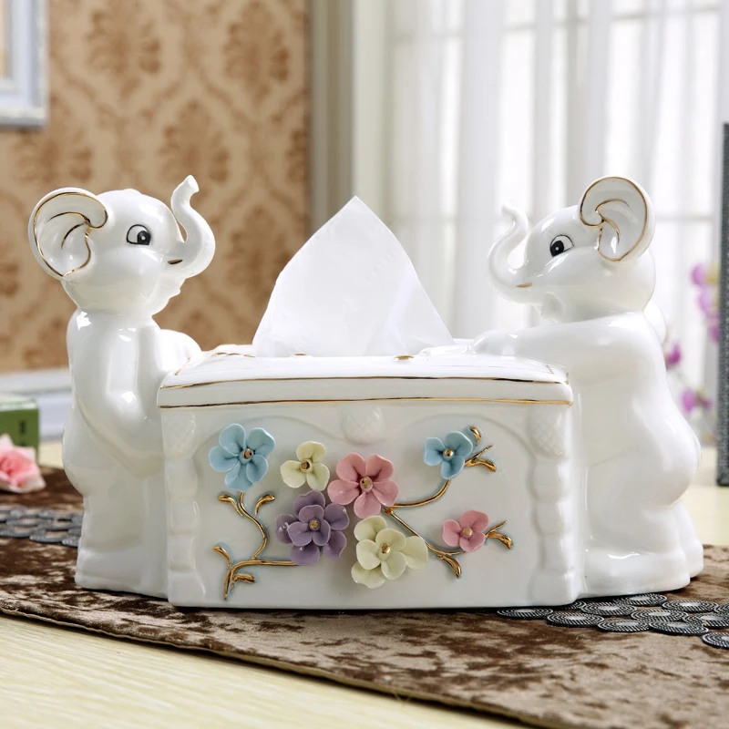 

ceramic elephant tissue box Case home decor crafts room decoration paper holder ornament porcelain figurines wedding decoration