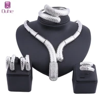 dubai silver color crystal jewelry set wholesale nigerian wedding women accessories set fashion african beads jewelry set