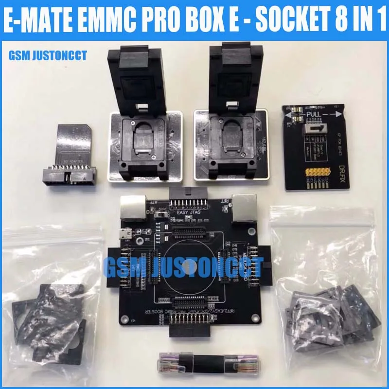 Новейшая оригинальная E-MATE коробка EMMC doule E-Socket поддержка BGA100 136 168 153 169 162 186 221 529 254 для легкий JTAG plus UFI BOX Rif
