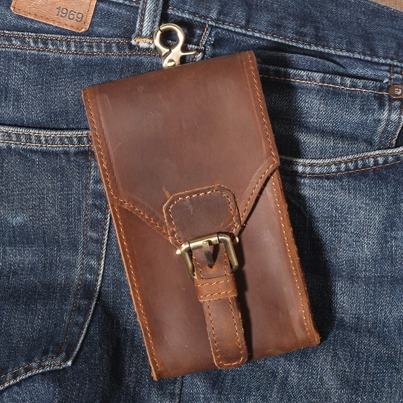 2018 винтажные Поясные Сумки из натуральной кожи мужские поясные сумки для