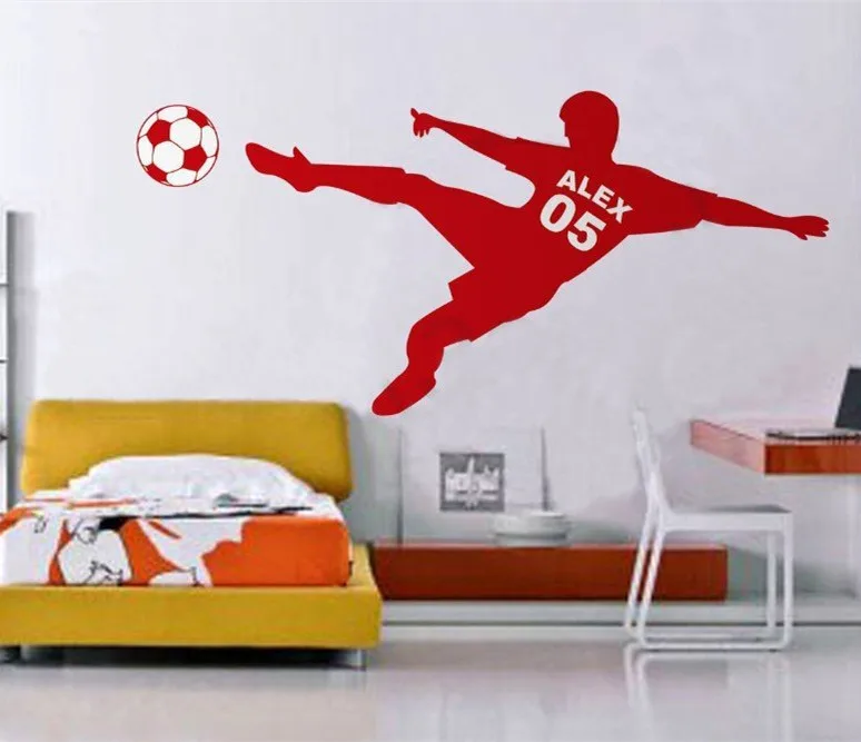 Футбол мяч Персонализированные Имя и номер Виниловые наклейки на стены