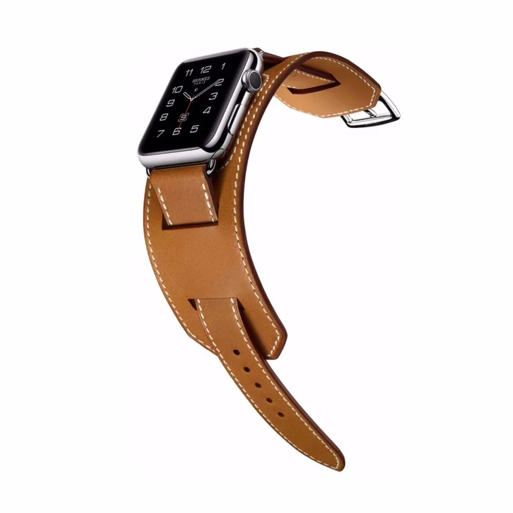 Браслет-манжета для Apple watch band 44 мм 40 мм, ремешок из натуральной кожи для iwatch band 42 мм 38 мм, apple watch series 3 4 5 se 6 от AliExpress WW