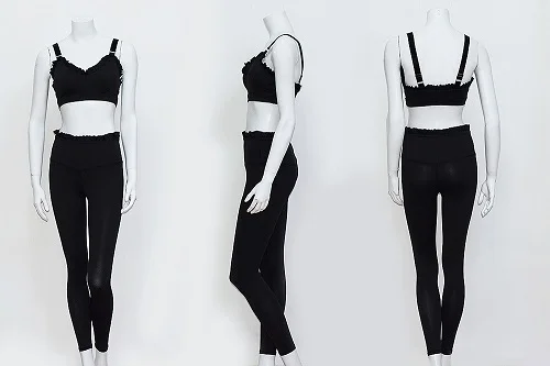 Black High Street, черный, розовый комплект из 2 предметов, спортивный костюм, женский короткий топ с рюшами и штаны, подходящий комплект для фитнеса, женский спортивный костюм - Цвет: Black