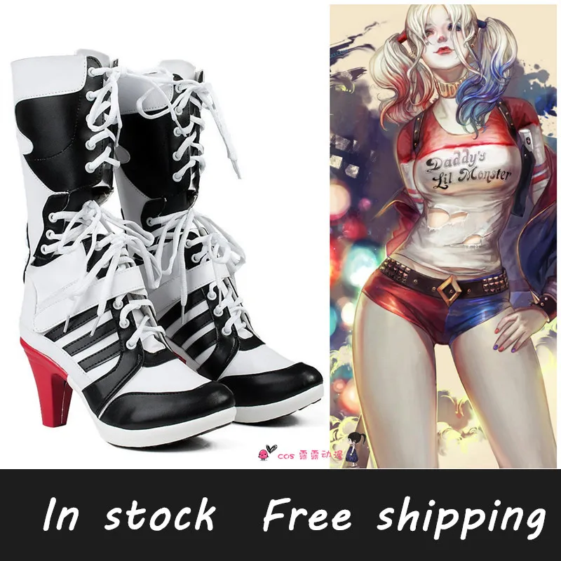 Новинка; ботильоны на высоком каблуке с красными полосками Harley Quinn; обувь для костюмированной вечеринки Suicide Scuad; Любой Размер