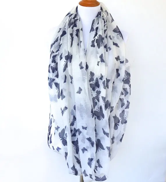 

White butterfly Infinity Scarf Spring Fashion Women's Scarf Gift For Her Shawl Mothers Day Gift