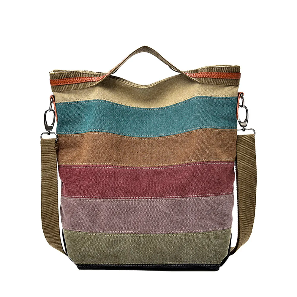 

OCARDIAN Handbags Women's Shoulder Bag Canvas Organizer Casual Women Canvas Splice Stripe Crossbody Bag Totes M11
