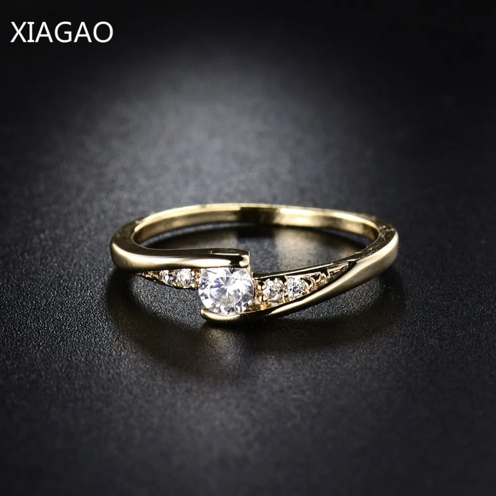 Женское кольцо для свадьбы XIAGAO Золотое с круглыми белыми кристаллами и