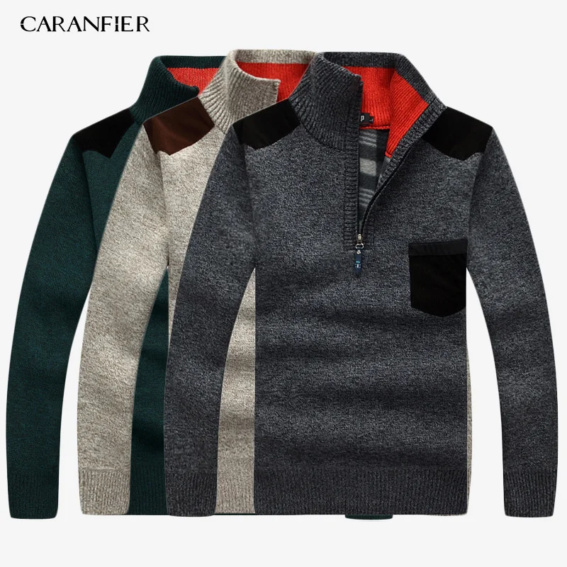 3PCSHMM CARANFIER, 3 шт., новинка, мужские свитера, толстые, теплые, зимние, на молнии, пуловер, кашемир, шерсть, свитер, для мужчин, трикотаж, Homme, размера плюс, 3XL - Цвет: 3PCSHMM