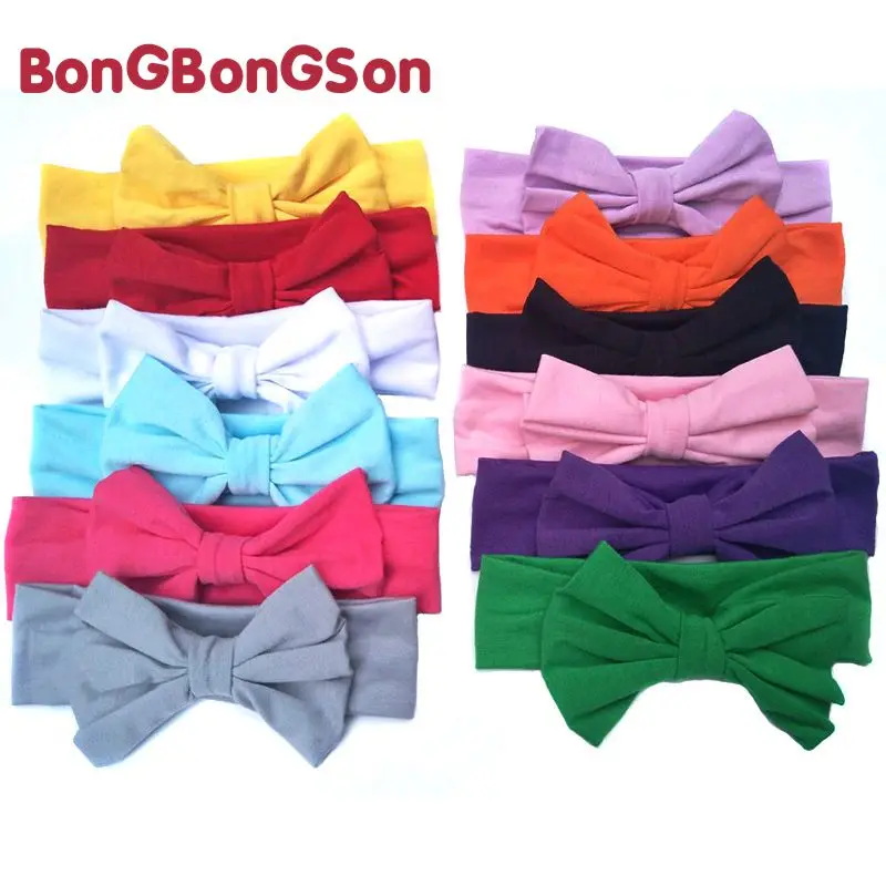 baby headband Big Bowknot girl headbands turban bebe Cotton Bows Kids Solid color Elastic Hair Bands Accessories | Детская одежда и