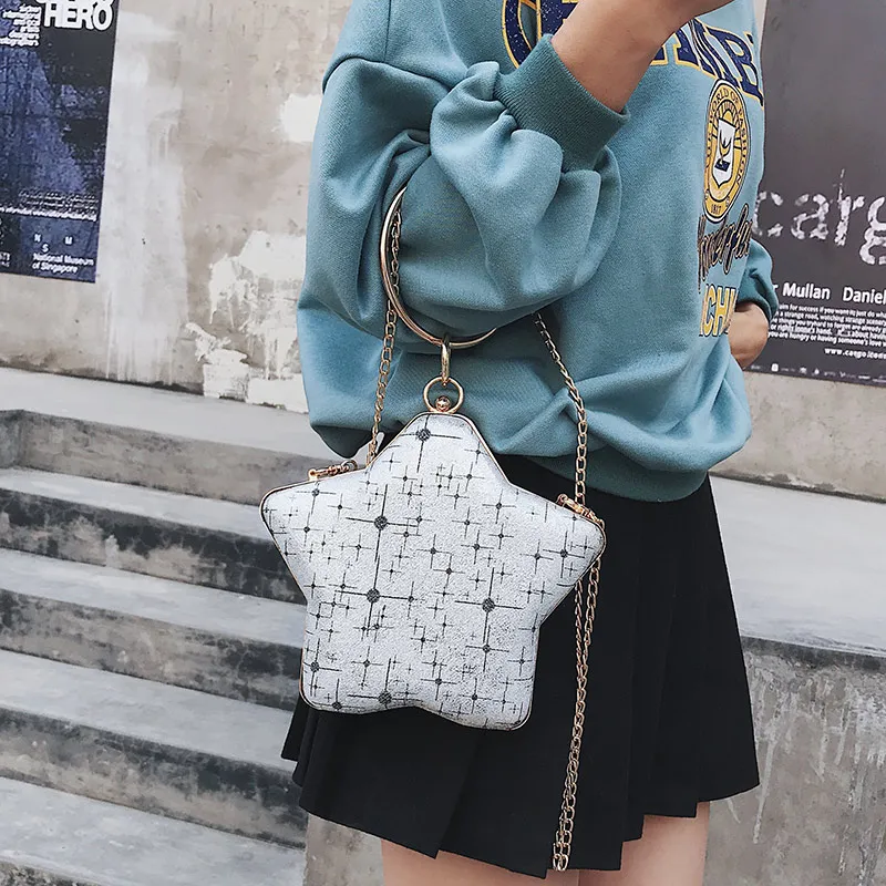 Star Shaped Metal Round Handle Fashion Casual Ladies Party Evening Bag Mini Chain Purse Handbag Shoulder Flap Female | Багаж и сумки
