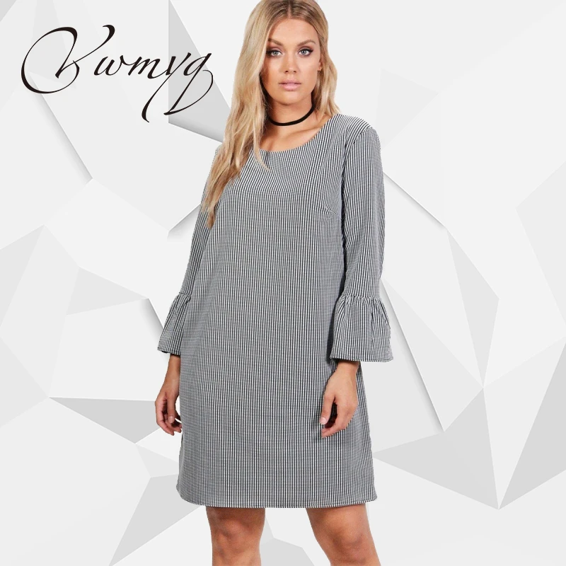 VWMYQ Plus Size Striped Dress Women Big Clothing Butterfly Long Sleeve O-Neck Large Sizes Casual Straight 4XL 5XL 6XL | Женская одежда