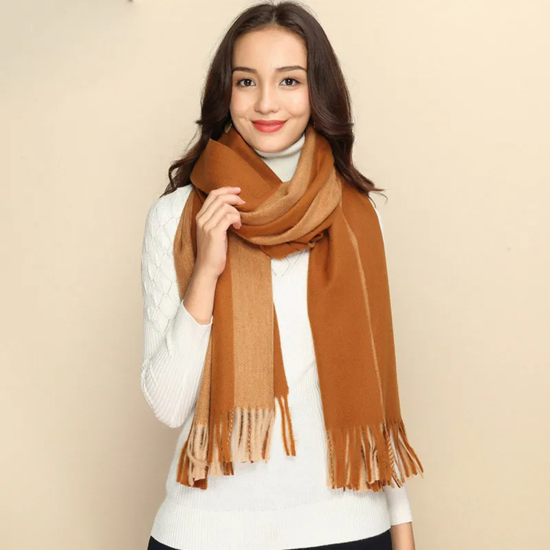 Caramel Stripe Женские пончо палантины зимний шарф женские кашемировые шерстяные шарфы шали Мягкий шарф для женщин шерстяные пашмины зимние теплые шали - Цвет: Caramel Stripe