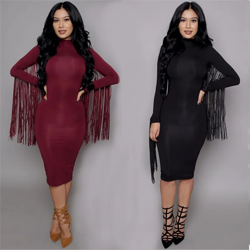 Осень Стиль Для женщин Sexy Back Fringe с длинной бахромой длинным рукавом Встроенная