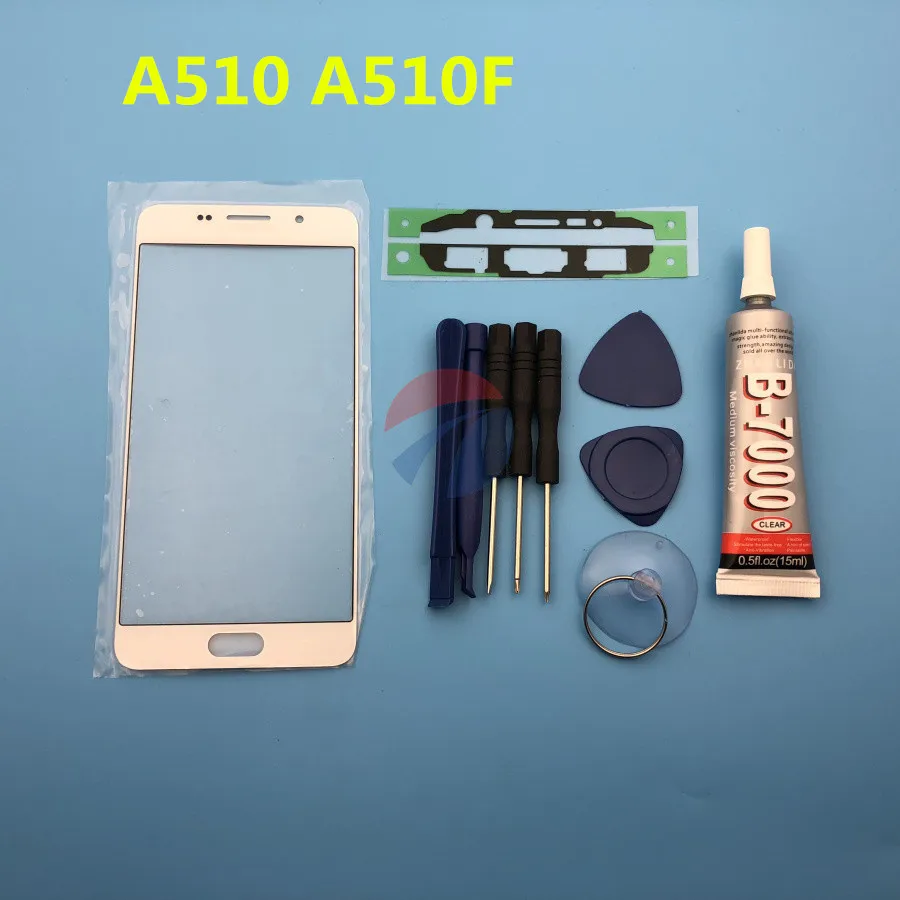 Для Samsung Galaxy A5 A510 A510F сенсорный экран панель передняя внешняя стеклянная крышка для объектива Замена+ B-7000 клей+ инструмент+ наклейка
