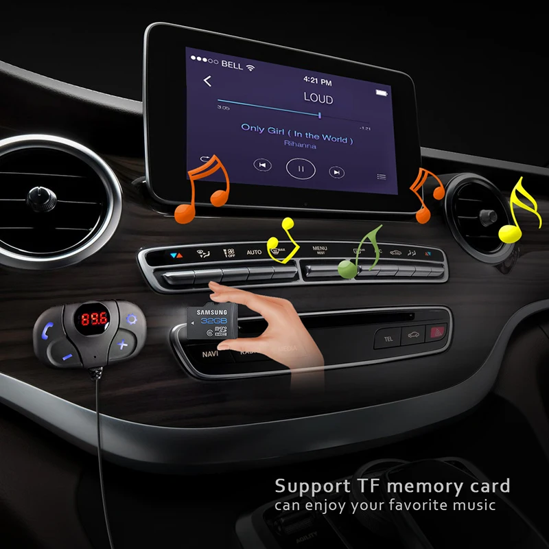 ANLUD FM передатчик Bluetooth автомобильный комплект громкой связи Вызов TF карта Mp3