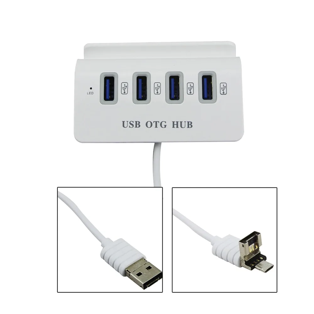 2 в 1 4-портовый концентратор Micro USB высокоскоростной OTG-концентратор