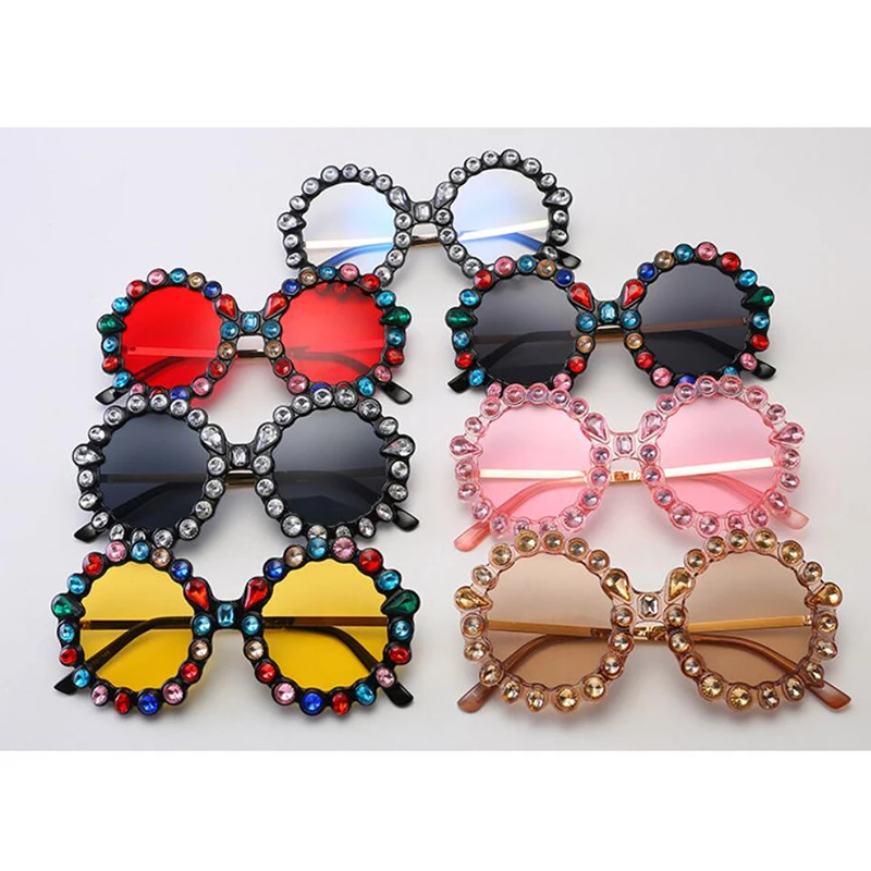 Diamond Round Oversized Sunglasses Women Designer Brand Luxury Transparent Yellow Red Sun Glasses Street Shades UV400 | Аксессуары для
