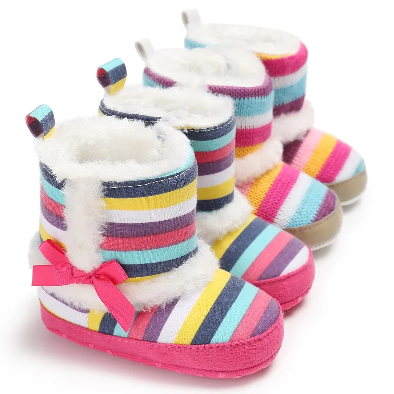 

Winter 0-1 striped snow boots warm soft shoes baby toddler shoes