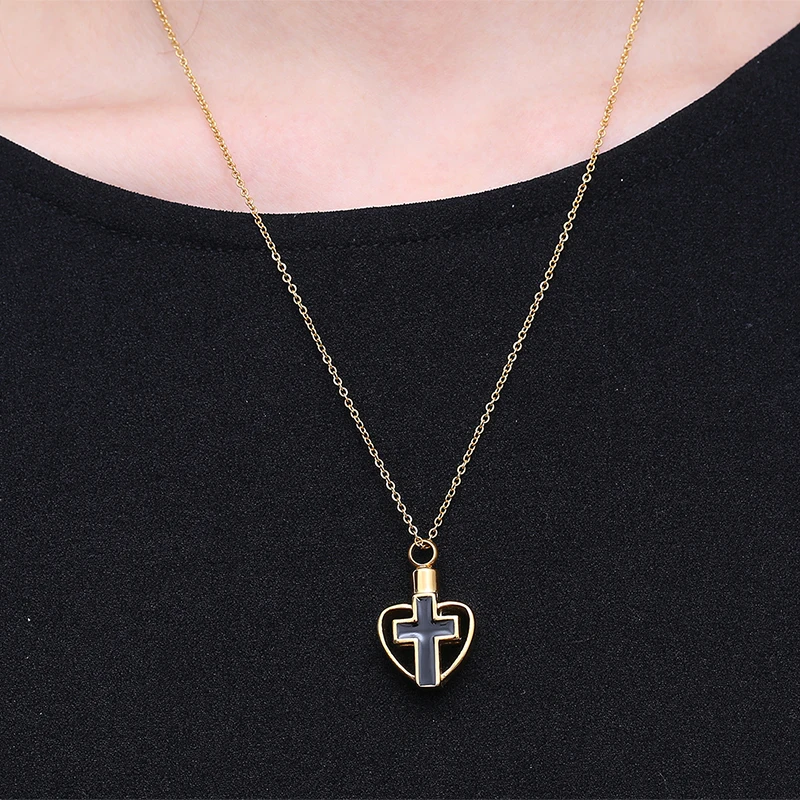 Сердце форма урна ожерелье для праха черного серебряного золотого цвета из