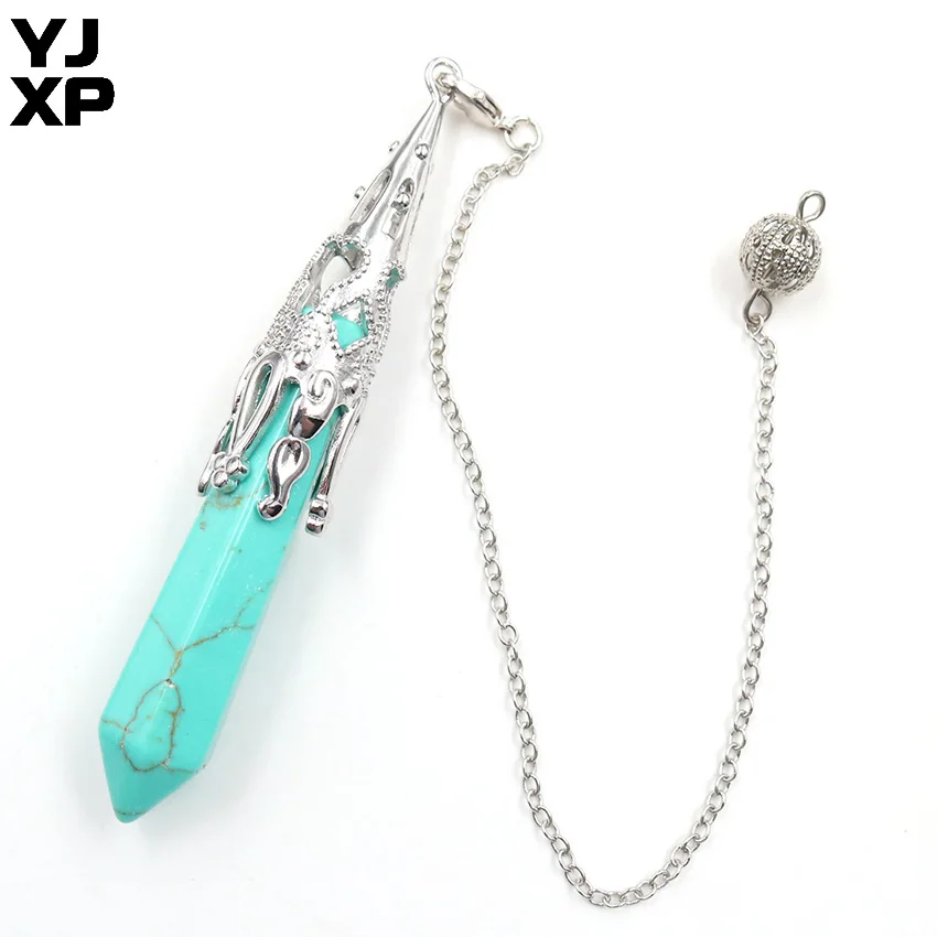 Green Turquoises YJXP аметисты Белый Кристалл Опал Натуральный камень шестиугольная Призма звено цепи маятниковая подвеска Для женщин рейки исцеления Шарм Jewelry 1 шт - Окраска металла: Green Turquoises
