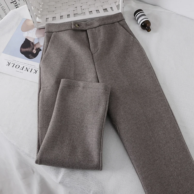 2018 новые модные женские шерстяные штаны осень и зима Высокая талия теплые брюки |
