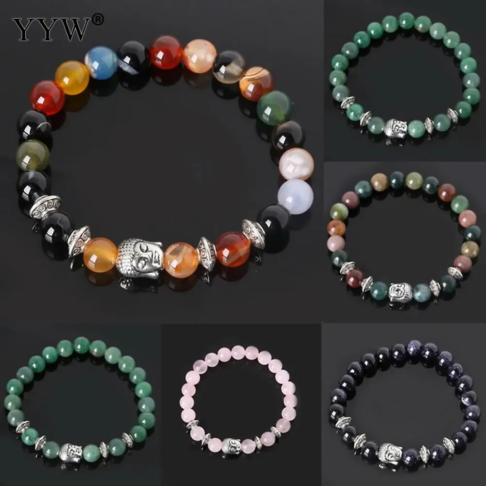 8mm Natural Stone Bracelets Jewelry Round Wrist Mala Aventurine Rose Tiger Eye Lave Quartz Prayer Buddhist Bracelet Unisex | Украшения и